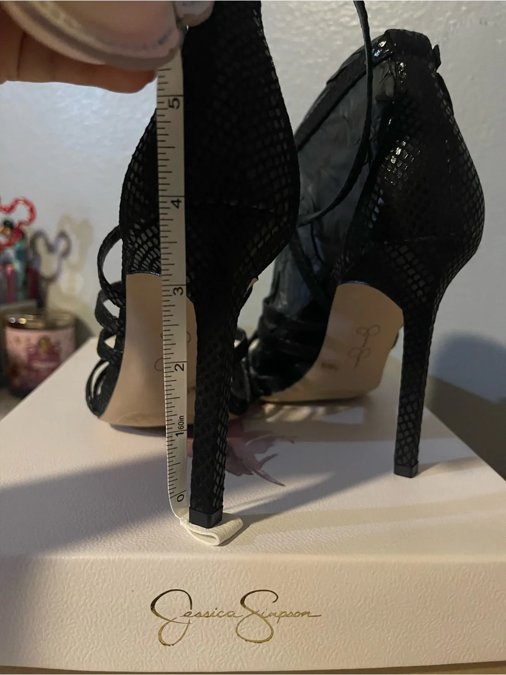 Jessica Simpson Black Strappy Snake-Texture High Heel Sandals